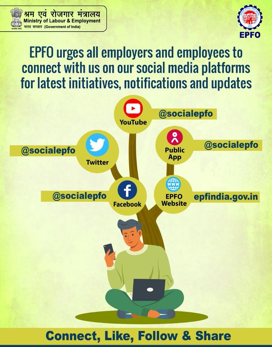 officialepfo's tweet photo. विभिन्न पहलों और अधिसूचनाओं के बारे में अपडेट रहने के लिए #EPFO के सभी आधिकारिक सोशल मीडिया हैंडल से आज ही जुड़ें।

#Connect with #EPFO on all official #socialmedia handles to stay updated about various initiatives &amp; notifications.

#SocialSecurity #Services #ईपीएफ #ईपीएफओ https://t.co/cAkVLTG9bu