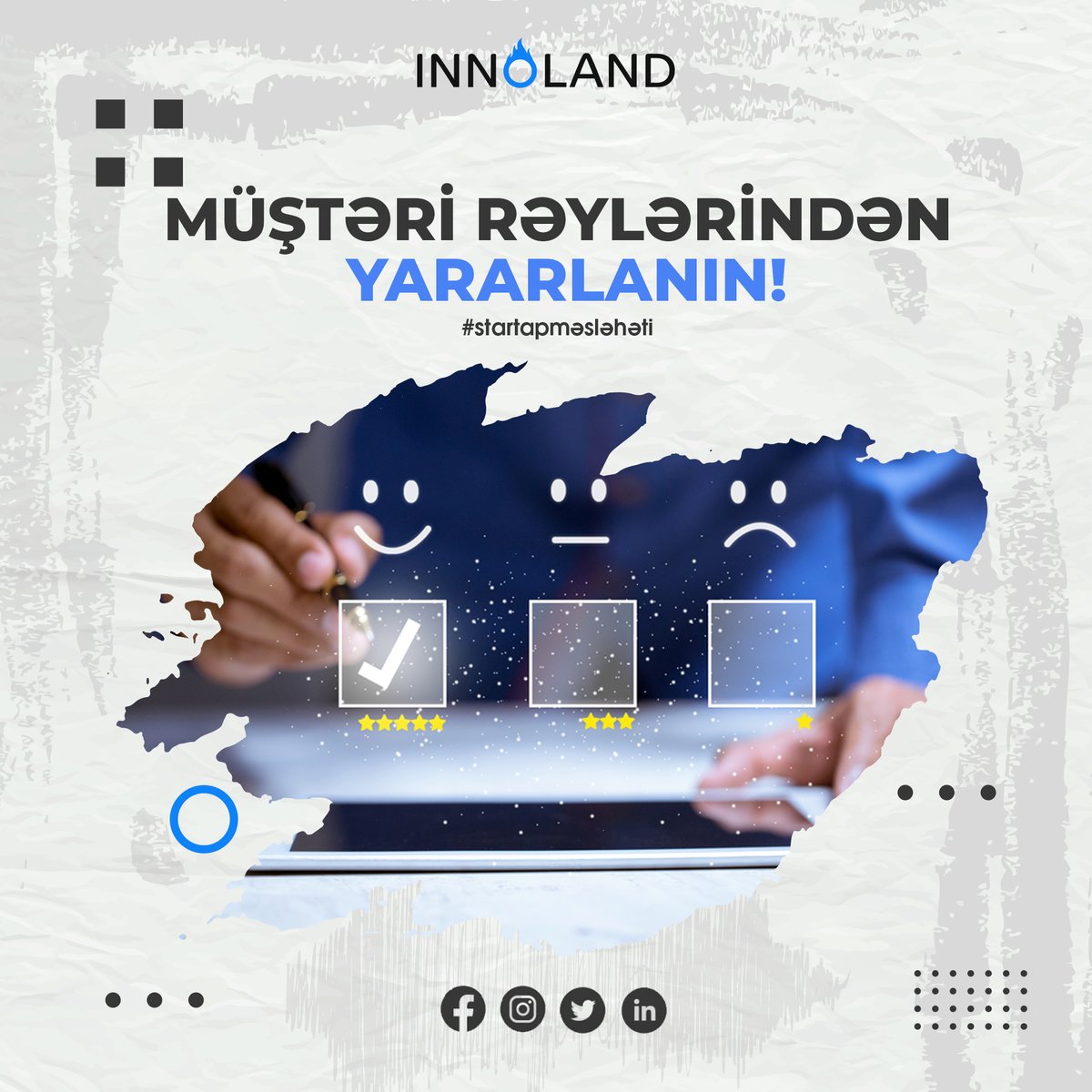 innoland_az's tweet photo. Müştəri rəylərindən yararlanın!⭐
Unutmayın: heç bir şey xidmətinizdən istifadə edənlərin rəylərindən daha təsirli ola bilməz.
#icenter #innoland #innovasiya #smartstartup https://t.co/0LEVRbWMHJ