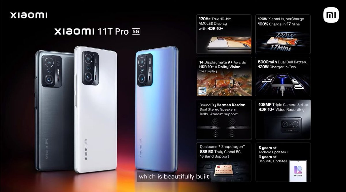 neiltwitz's tweet image. #Hyperphone #Xiaomi11TPro specs and features in a nutshell.

Great package, value, launch offers and competes well with the latest @OnePlus_IN 9RT keeping it under ₹40000  (&amp;lt;US$550) segment.

+ addl upgrade ₹5000 ($70) discount!!

#HyperchargeRevolution