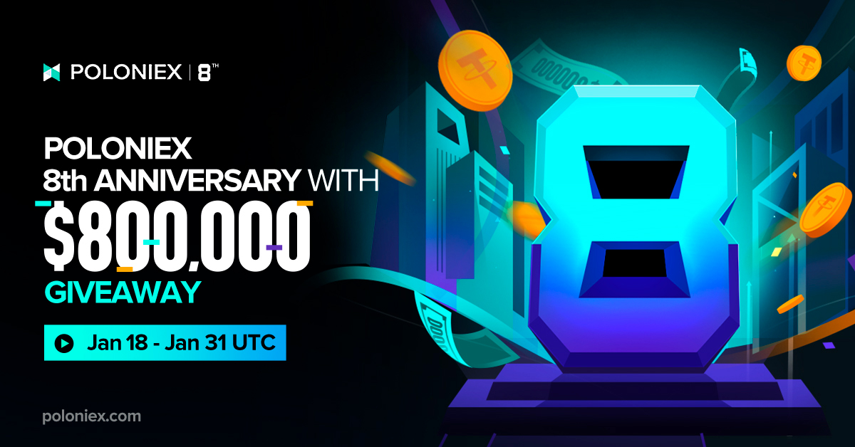 Poloniex's tweet photo. Celebrate Poloniex 8th Anniversary and split $800,000 with your friends 🎉

1⃣Follow @Poloniex 
2⃣Retweet @ 3 friends
3⃣Fill the form https://t.co/Ksf7kufbZG

20 users will be picked to share $200 
Ends: Jan 21

Details
https://t.co/T4M3Bm0vAQ https://t.co/Hv5iJpqzTk