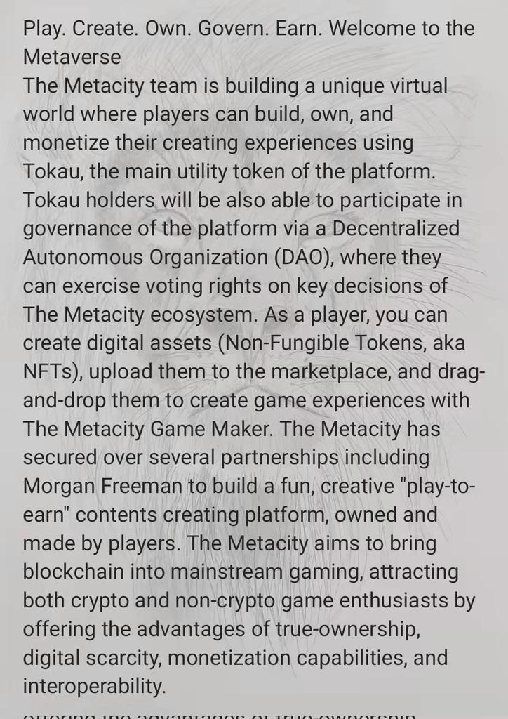 MoniqueNFTGAME's tweet photo. #Tokau #NFT #Defi #Metacity #Metaverse
Play. Create. Own. Govern. Earn. Welcome to the Metaverse.😋 https://t.co/q3ruH7gIkA