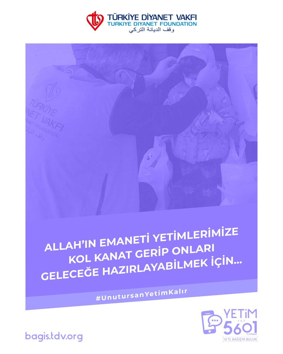 DiyanetVakfi's tweet photo. Allah’ın emaneti yetimlerimize kol kanat gerip onları geleceğe hazırlayabilmek için;

#UnutursanYetimKalır

YETİM yazıp 5601'e SMS göndererek 10 TL bağışta bulunabilir ya da https://t.co/oMTpeiDOXO adresinden online bağış yapabilirsiniz. https://t.co/HxlZB3iH37