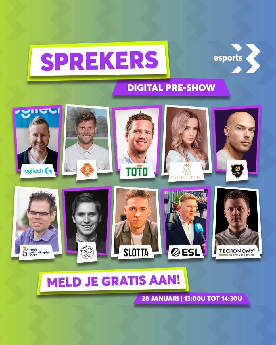 𝗕𝗲𝗻 𝗷𝗶𝗷 𝗲𝗿 𝗚𝗥𝗔𝗧𝗜𝗦 𝗯𝗶𝗷 𝗼𝗽 𝟮𝟴 𝗷𝗮𝗻𝘂𝗮𝗿𝗶? 🎮🎦

Het gedwongen uitstel van <a href="/EsportsXConf/">EsportsX</a> naar 7 april geeft ruimte voor een unieke digitale pre-show! 

🎫 Aanmelden via esportsx.nl/digitalshow
🗓 28 jan | 13:00 - 14:30
🗣 o.a. TOTO, Ajax, KNVB en eDivisie