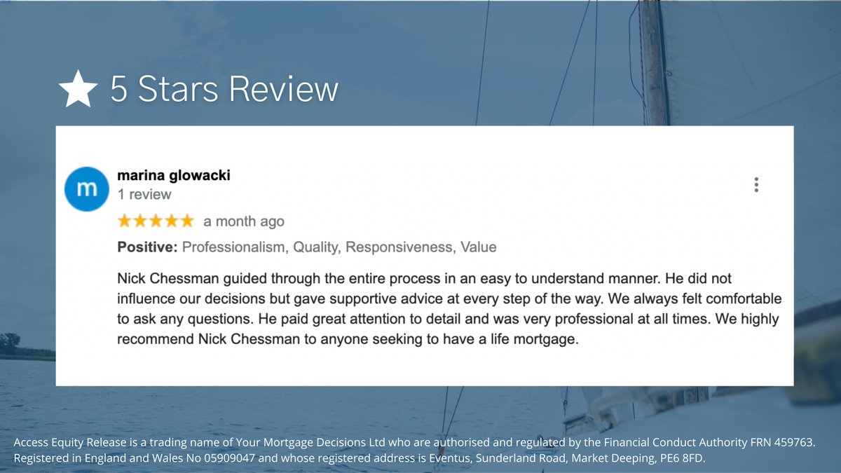 Another 5 star review!

If you have any questions about equity release, get in touch with our friendly and professional team. Contact us on 0333 000 2097 or email info@accessequityrelease.com

#AccessEquityRelease #equityrelease #lifemortgage