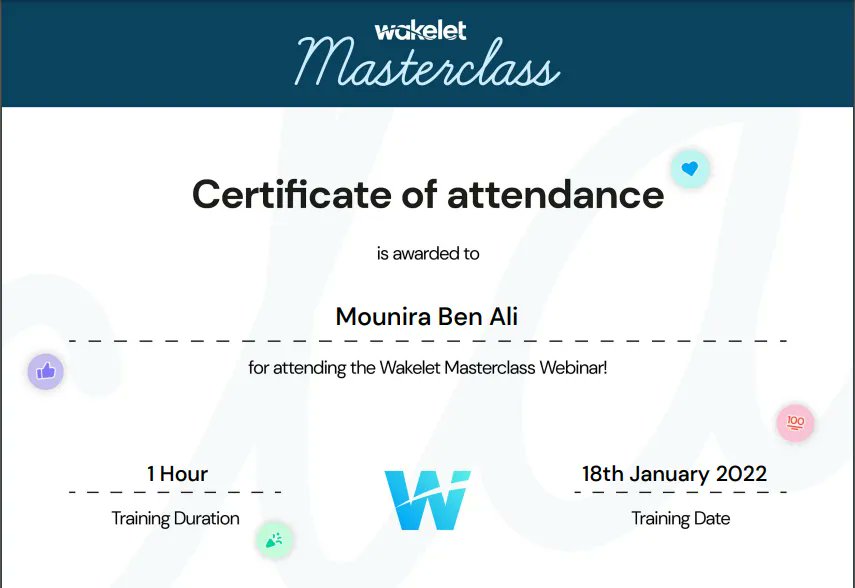 BENALIMounira1's tweet photo. My Wakelet Masterclass Certificate!
Thanke you Wakelet it was very nice webinar 
#MIEExpet
#MicrosoftEDU
#WakeletEducators
#Wakelet
@MichaelFD95 https://t.co/r7ZzWTjUsW