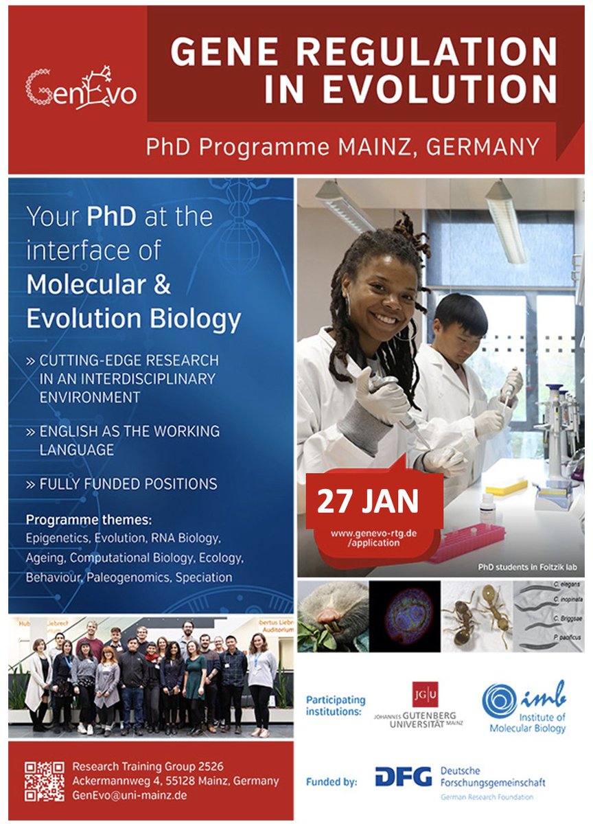 Students interested in evolution and gene regulation...check out this program! Awesome projects in a great variety of labs. One more week to apply. Deadline shifted to January 27!