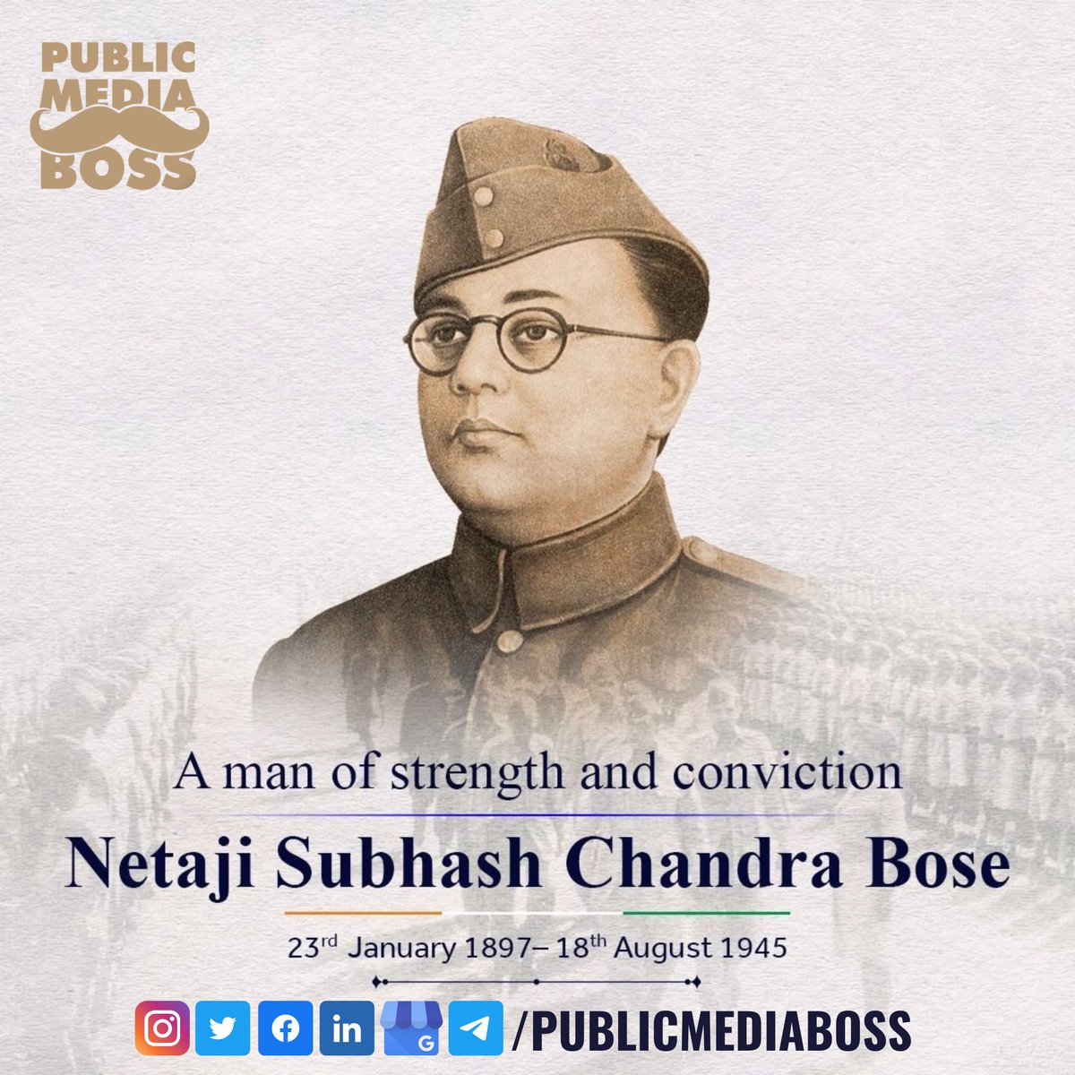 PublicMediaBoss's tweet photo. A #TruePatrioticHero never dies.
Remembering #LegendaryNetajiSubhashChandraBose on his Birth Anniversary. #Netajis #Patriotism, Courage and Bravery were exceptional. His charismatic leadership had #Inspired millions of youth to participate in India's #IndependenceStruggle. https://t.co/SDNcB9YYte