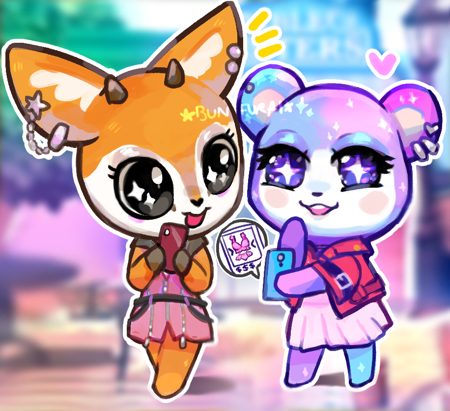 BunFurai's tweet photo. tsunoda x misuzu shopping date! 
-----
#quadruplecrossover #aggretsuko  #acnh #toomuchofararepair https://t.co/7nSuZqY0lo