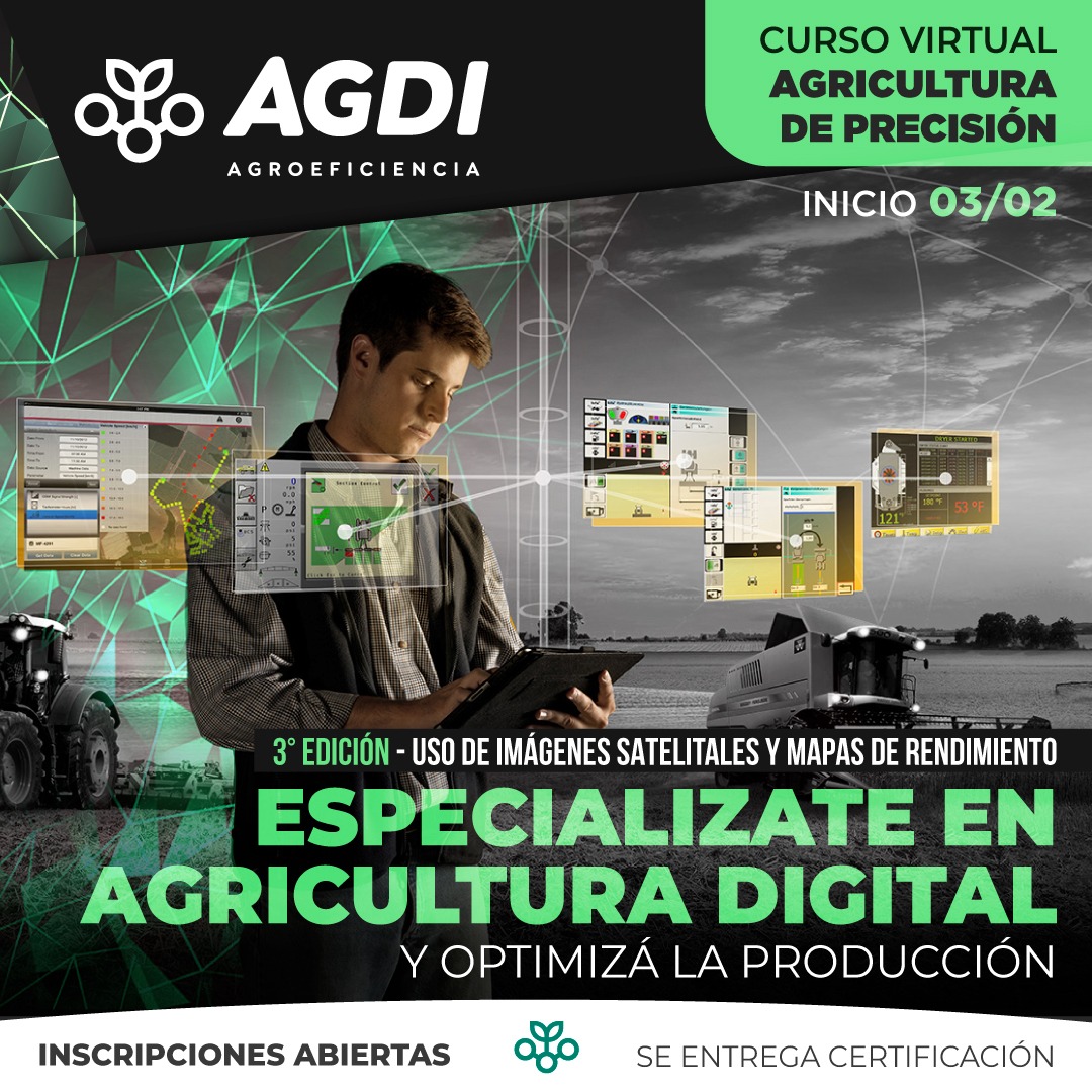 📣El 3 de Febrero arranca una nueva edición de la capacitación “Uso de imágenes satelitales y mapas de rendimiento” 💻🌾
Con renovados contenidos académicos y aplicaciones prácticas. 
👉🏻Más info del curso: agdi.ar/cursos/ 
👉🏻Sitio web: agdi.ar