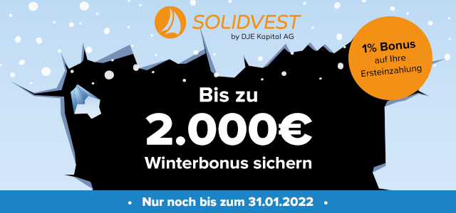 franke_media's tweet photo. #Winterbonus gefällig? Wer bis zum 31. Januar beim #RoboAdvisor @Solidvest_DJE investiert, kann sich jetzt 1,00% der eigenen Einzahlung als Prämie obendrauf sichern (gilt bis maximal 2.000€). Mehr Details direkt bei #Solidvest. https://t.co/f6lTTp3Et3 #Aktion #Finanzen #Tipp https://t.co/MF4pGSMKUf