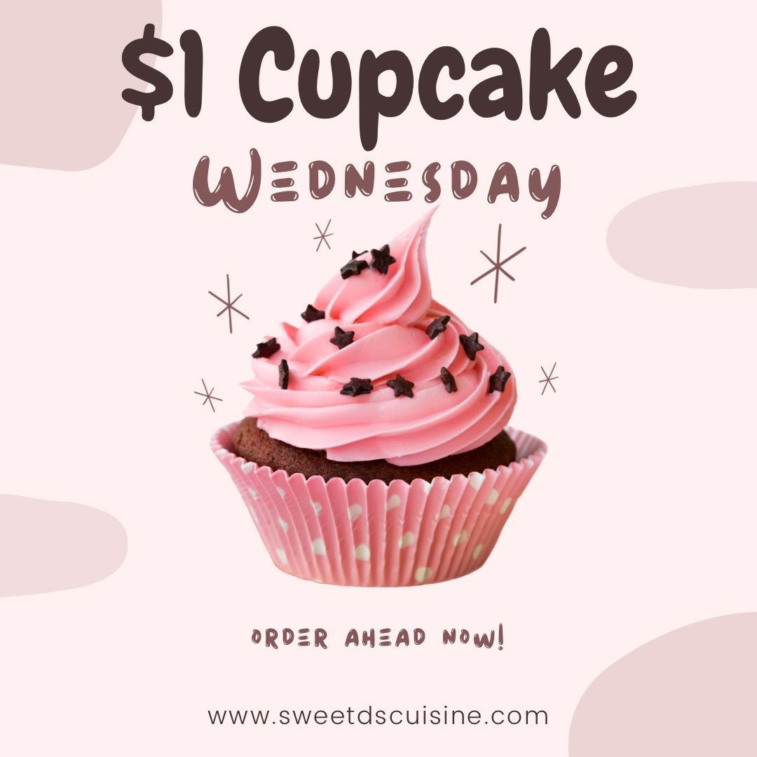 cuisine_sweet's tweet photo. Today is $1 Cupcake Wednesday!!

Make sure you come in and order a few dozen!
#sweettooth #cupcakes #bakery #wilmingtonnc #portcity #baking #chocolate #DESSERT https://t.co/ZAO4yOLtps
