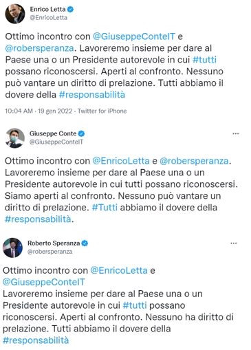 ResPolitics's tweet photo. Bene mostrare unità nella coalizione, molto male rinunciare all'unicità del messaggio mostrando un approccio poco originale al proprio elettorato.

Bocciata, dal punto di vista comunicativo, la strategia perseguita da @EnricoLetta, @GiuseppeConteIT e @robersperanza.

#Quirinale https://t.co/3BO50jY3xF