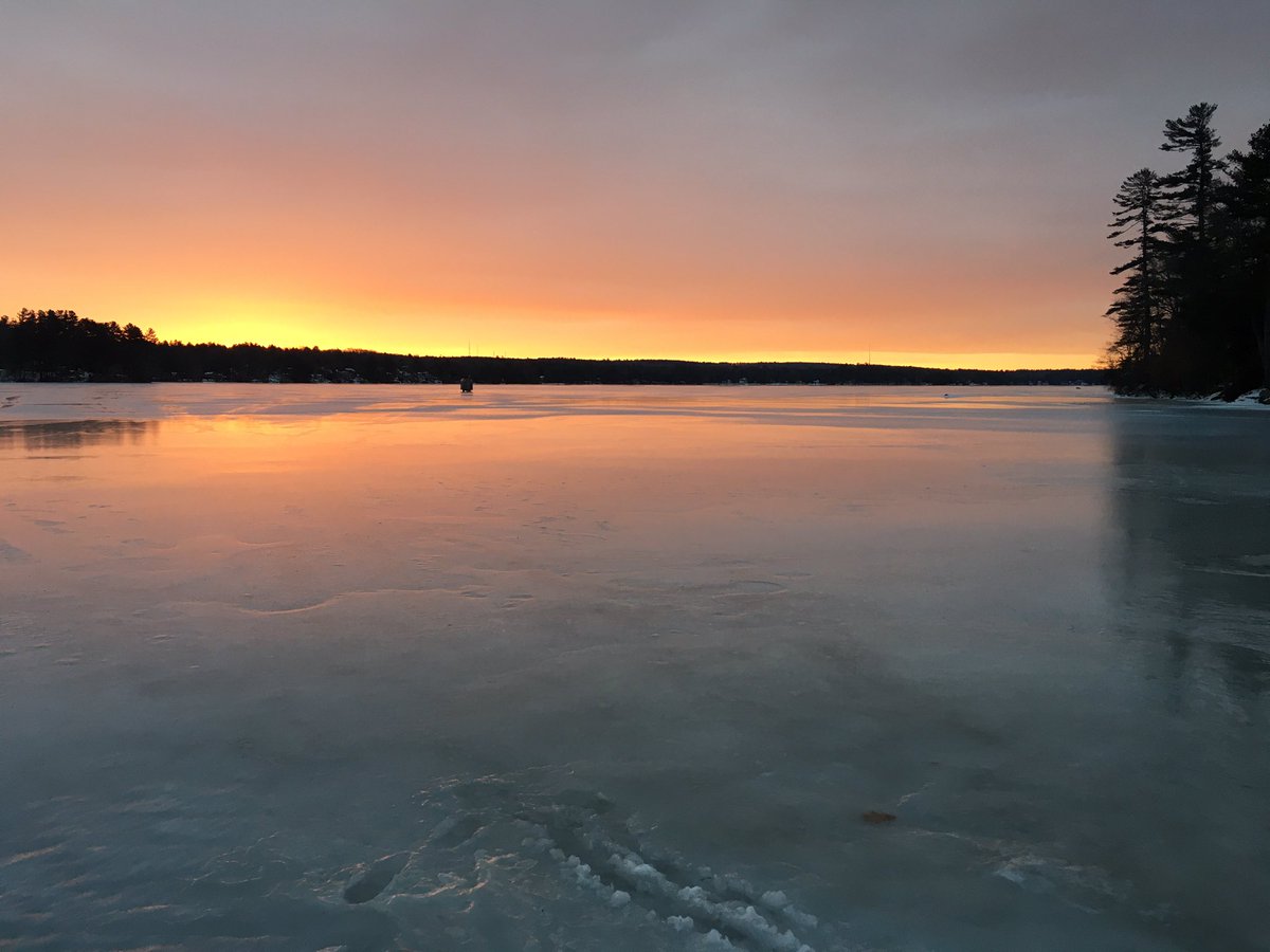 Cold start to the morning.  The first ice shack of the season is up at the head of Highland Lake in Windham.  #mymaine #sunrise <a href="/WGME/">CBS 13 News</a> @LexieWGME