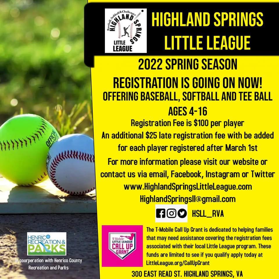 HSLL_RVA's tweet photo. Be sure to register for the 2022 baseball/softball season. All children from age 4-16 are welcome to join our family. We hope to see you on the field. https://t.co/3HRnpjXZwj