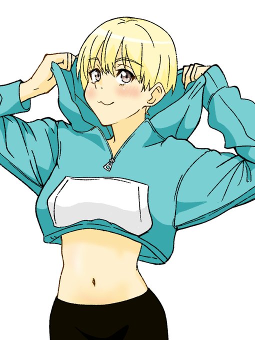 短髪パーカースパッツ女子 