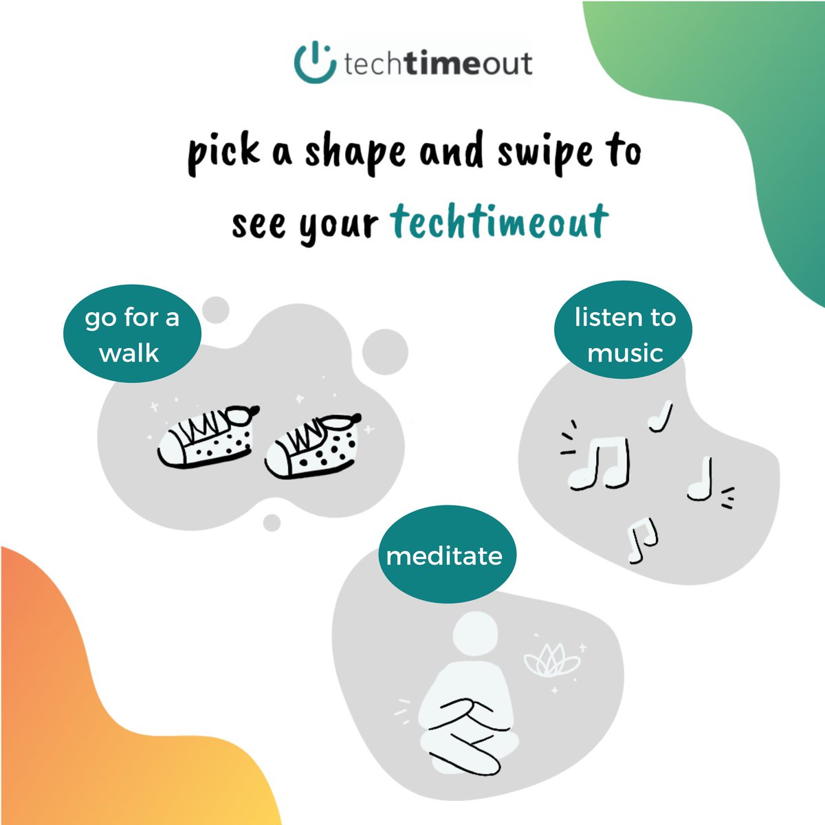 techtime_out's tweet image. Pick a shape and swipe to see your techtimeout!

Make sure you do it today, you will feel so much better after it! 

Let us know in the comments what activity you’ve got!🙌🏼

#pickashape #techtimeout #pickone #challenge #challengeoftheday #unplug #nophone #techforgood
