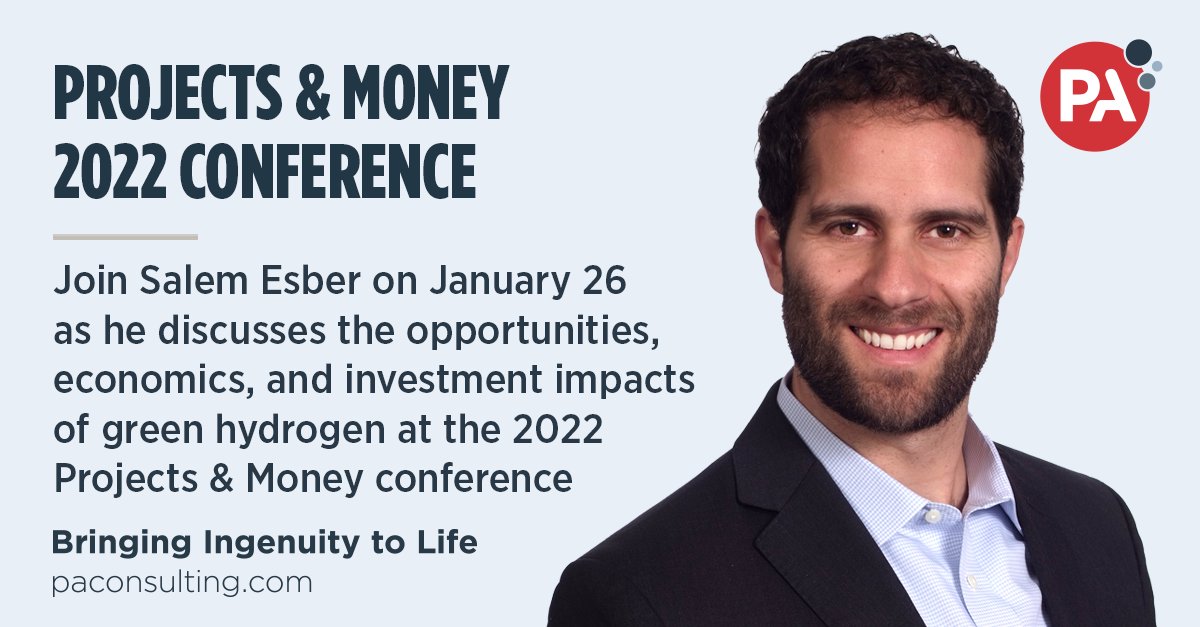 PA_energy's tweet photo. Join our energy expert, Salem Esber, at the Jan. 26th Projects &amp; Money 2022 Conference, where he is on a panel discussing the opportunities, economics and investment impacts of green hydrogen. https://t.co/mmQdD5vy6q #greenhydrogen https://t.co/VUDSVfNvqk