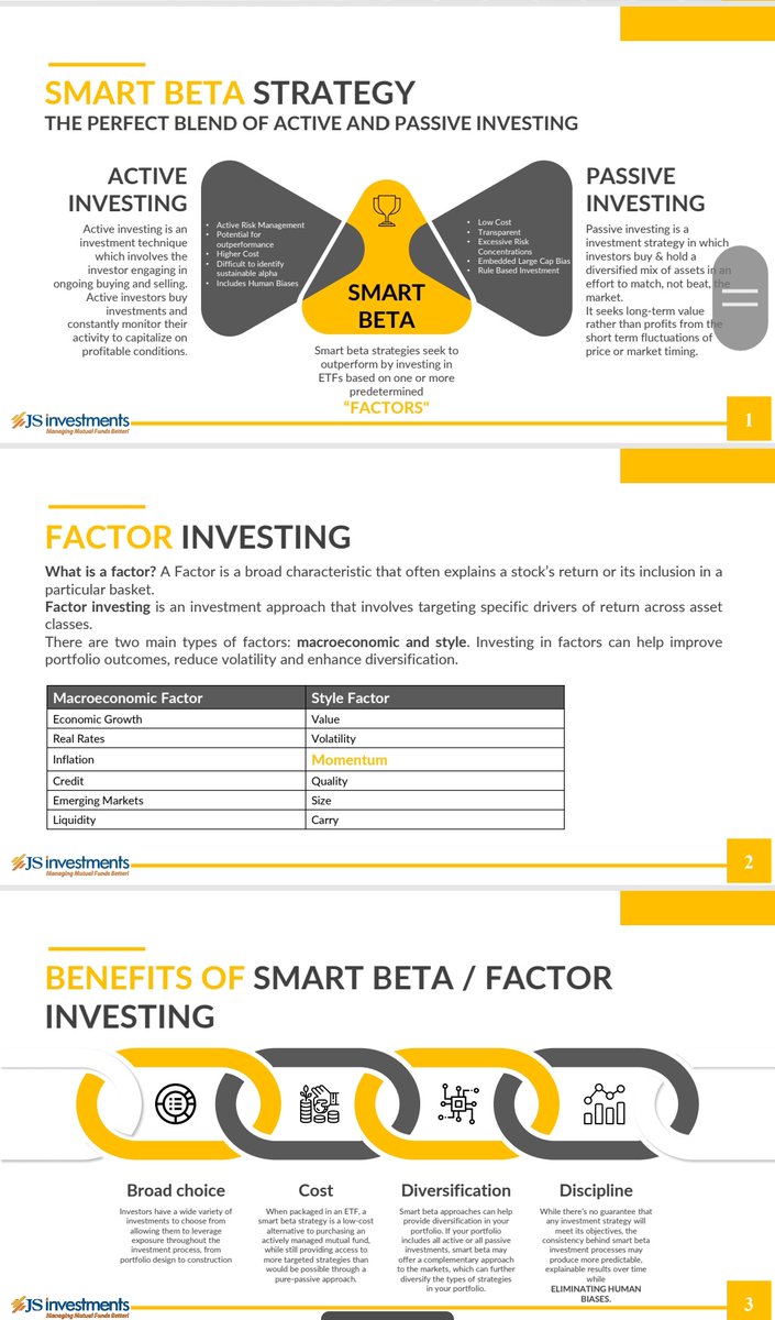SeharSHasan's tweet image. #JSMomentumFactorETF is unique because it is 
✅Smart Beta ETF. 
✅This is an active investment while        others are passive.
✅ There selection of shares is based on the Momentum factor.
✅Your portfolio will change frequently based on gainers and losers.
#SmartIsBetter