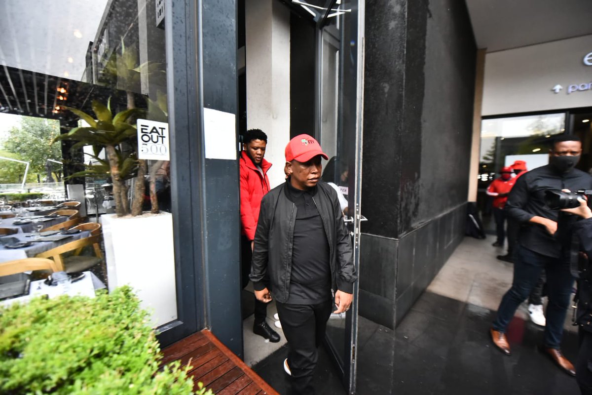 EFFSouthAfrica's tweet photo. [HAPPENING NOW]: CIC @Julius_S_Malema leaving Kream restaurant after his meeting with them. #MalemaRestaurantVisit https://t.co/tU9z3OGXGW