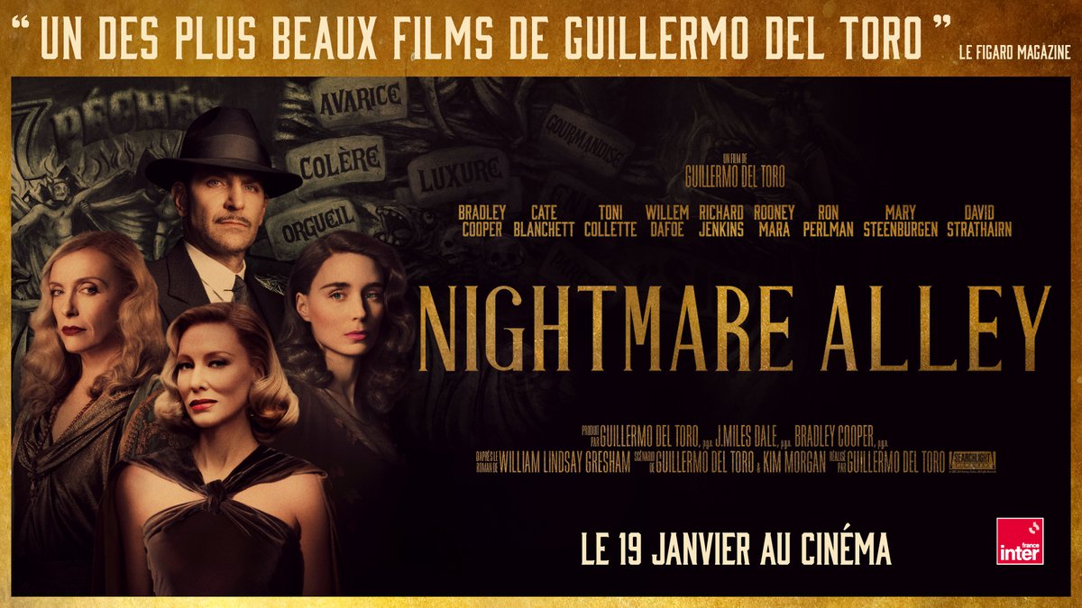 Nightmare Alley, le nouveau film de Guillermo Del Toro (<a href="/RealGDT/">Guillermo del Toro</a>) au casting éblouissant !
#NightmareAlley, avec Bradley Cooper, Willem Dafoe, Rooney Mara, Cate Blanchett, Ron Perlman (<a href="/perlmutations/">Ron Perlman</a>), Toni Collette, Richard Jenkins et <a href="/HoltMcCallany/">Holt McCallany</a>. 👉 bit.ly/3qCvpMD