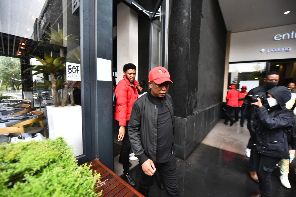 EFFSouthAfrica's tweet photo. [HAPPENING NOW]: CIC @Julius_S_Malema leaving Kream restaurant after his meeting with them. #MalemaRestaurantVisit https://t.co/tU9z3OGXGW