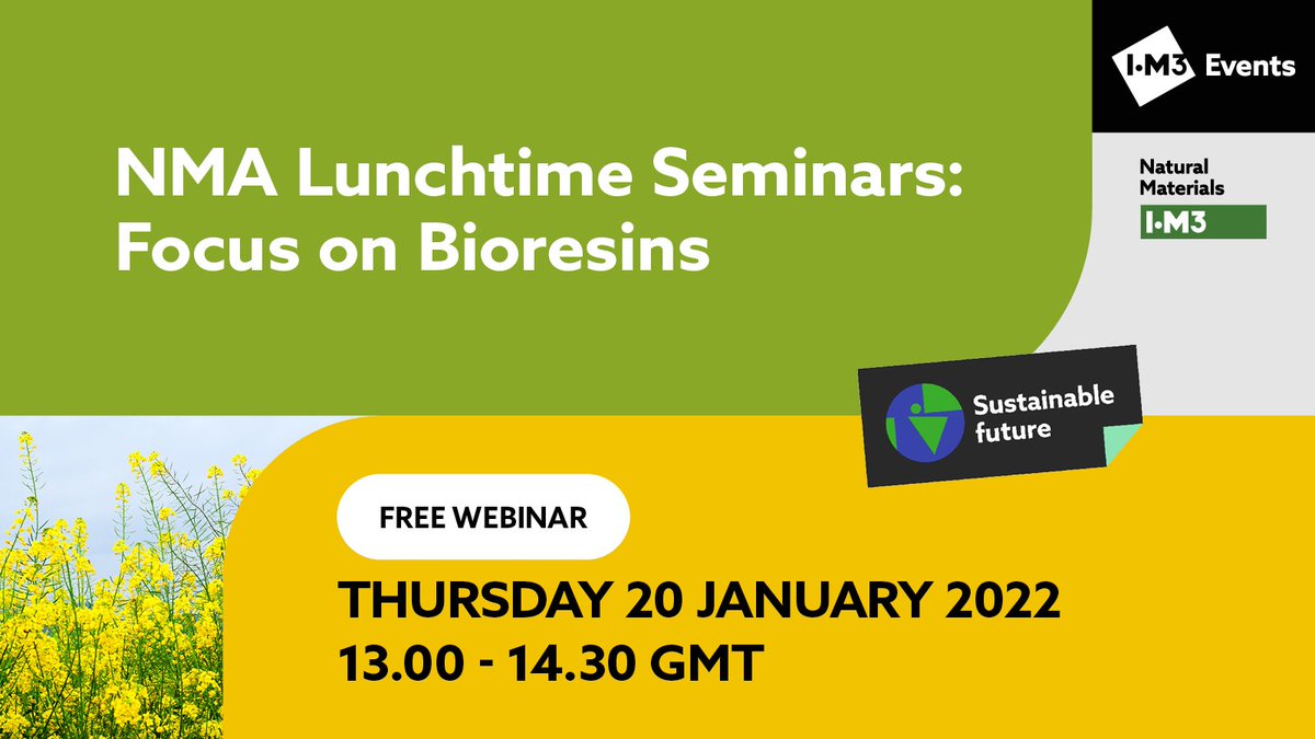 iom3's tweet photo. Join us TOMORROW for our monthly lunchtime webinar series by @natmatassoc on #bioresins exploring anything from bio-adhesives to films and composites.
Sign up now at: https://t.co/r8F1f968Dw https://t.co/kP8wAp71dE