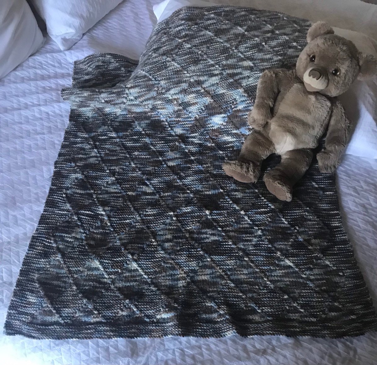 Excited to share the latest addition to my #etsy shop: Hand Knitted Diamond Pattern Baby Blanket in Multi Colours Cream, Baby Blue and Light Brown etsy.me/354Nhr6#soulsi…