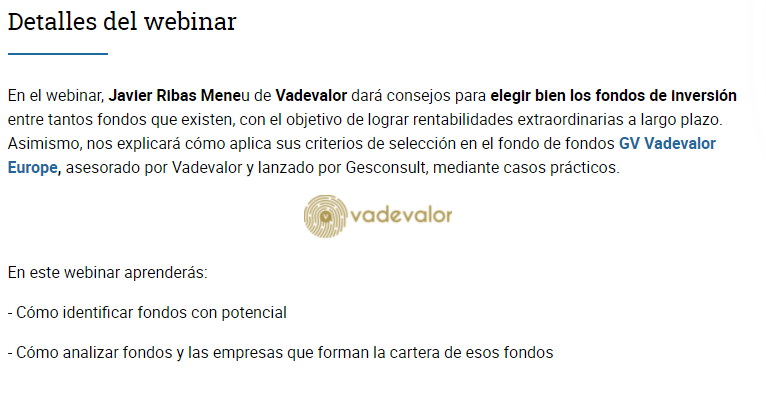 VadevalorES's tweet photo. El martes de la semana que viene día 25 de enero a las 18:00, Javier Ribas Meneu participará en un webinar de 
@Rankia en el que explicará cómo seleccionar fondos de inversión para lograr altas rentabilidades a largo plazo. 

Enlace para reservar plaza: https://t.co/mSSIM08aLX https://t.co/nUGuWbsonU