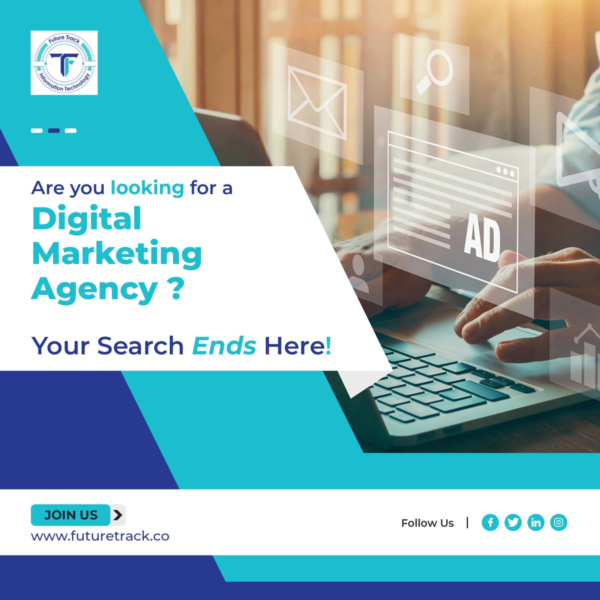 future__track's tweet photo. Don't know how to create an online presence in the digital market? 🌐
👍Don't worry, we are here to boost your business by multiple times from zero to hero in the market. Our digital marketing services are designed by our well-experienced industry experts. 
#digitalmarketing https://t.co/4YlekYsPOe
