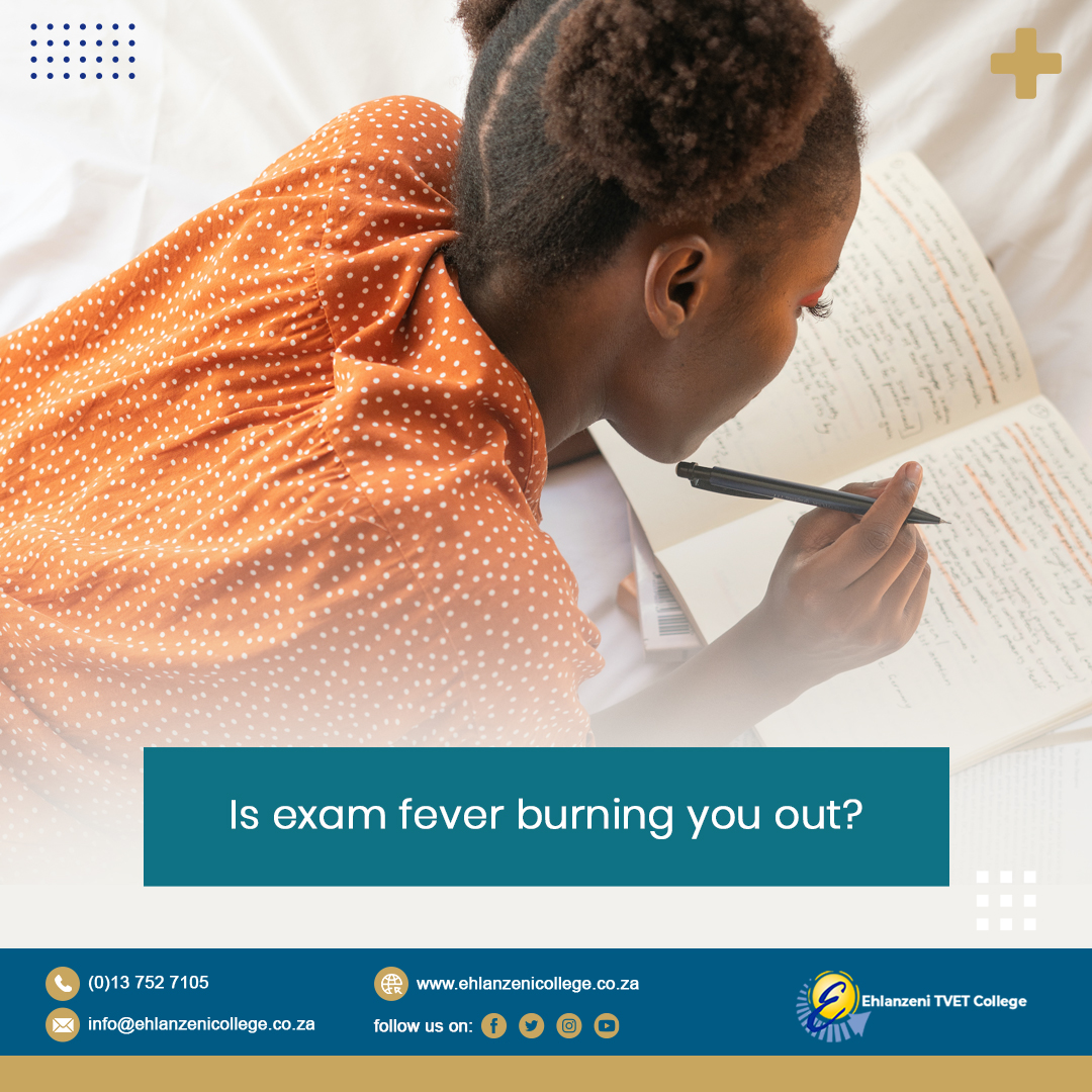 EhlanzeniTvet's tweet photo. Feeling anxious, stressed or just overwhelmed? That’s examnophobia.
Here are some tips to help you get through it:
https://t.co/lhNRUN5VyV
#EhlanzeniCollege #StudentWorld #Wellness #StudentLife #StudentHacks #HigherLearning #Anxious #ChangeYourLife #Mpumalanga #SouthAfrica https://t.co/6Xb8zWnYo6