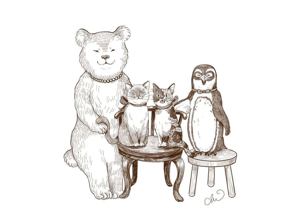 #一次創作絵師拡散フェス02
家族の記録をくまとペンギン猫2匹で描いてます。
くま→私
ペンギン→夫
猫2匹→猫2匹 
