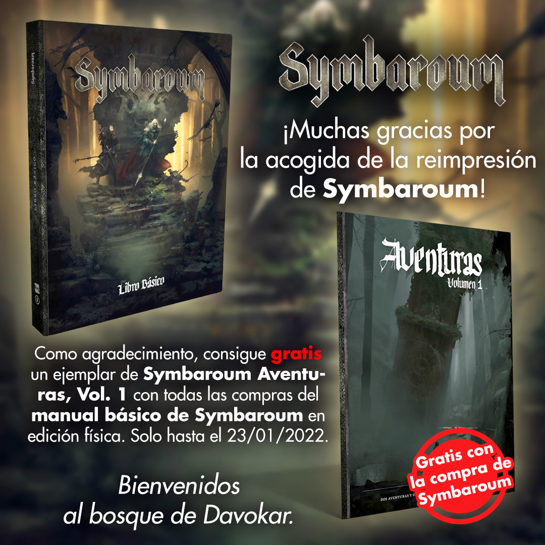 Nosolorol's tweet photo. ¡Muchas gracias por la acogida de la reimpresión de #Symbaroum!

Como agradecimiento, consigue gratis un ejemplar de Symbaroum Aventuras, Vol. 1 con tu compra del manual básico en edición física. Solo hasta el 23/01/2022.

🎁 https://t.co/WmiFqJzYUu

#muchorol #rol #juegoderol https://t.co/1lPVipvzp0