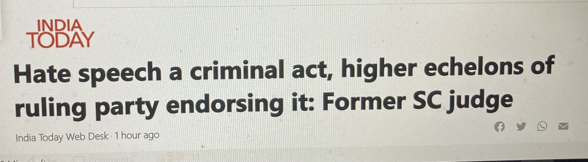 JoeSaldanha's tweet photo. #Communalisation #Hate_Speech
I beg to differ with the honourable justice.
Hate speeches tantamount to homicide & sentence should be likewise - culpable murder — a term extending to 10 years in prison
For politicians it should be minimum to bar them from contesting elections https://t.co/GAVG1EXTaQ