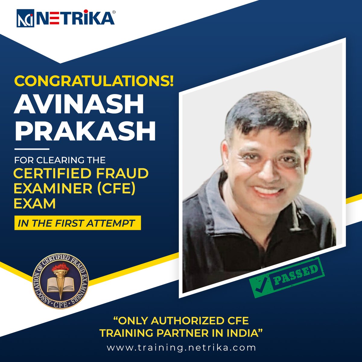 Netrika_PvtLtd's tweet photo. Congratulations Avinash Prakash for clearing the CFE exam in the first attempt & getting trained by ACFE authorized trainers of Netrika Consulting India!
Know more
https://t.co/CilYmYSjjr
#netrikatrainings #cfe #acfe #acfeauthorized #becomeacfe #cfeexamreviewcourse https://t.co/L1IEbd13EG