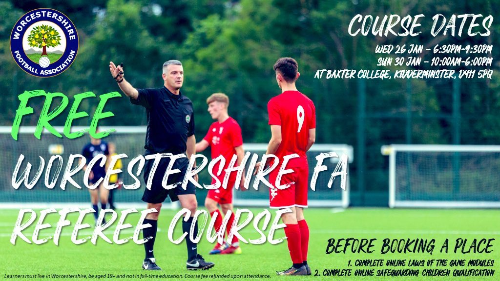 🖤 | FREE REFEREE COURSE

Reminder: There is a FREE Referee Course starting next week in <a href="/WorcsFA/">Worcestershire FA ⚽</a>.

This is YOUR chance to give something back to football. Contact us for more details!