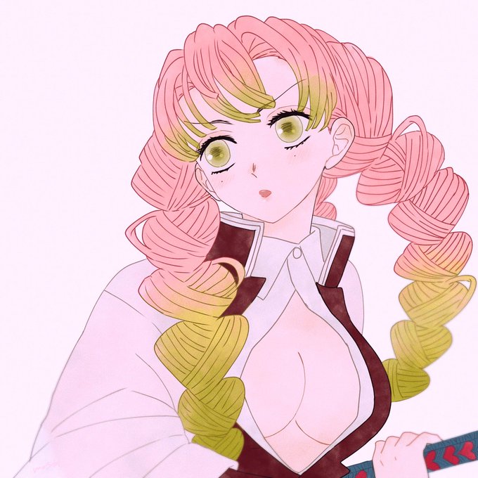 むすびさんがTwitterに投稿した甘露寺蜜璃(鬼滅の刃)のイラスト。