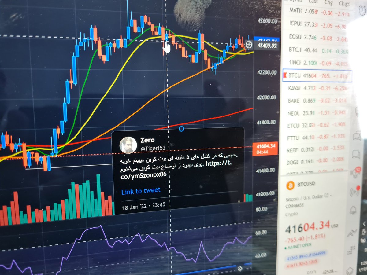 برا همین جلوگیری از گمراه شدن مخاطب آماتور، تحلیل کوتاه مدت نمیزارم که باید پای چارت بود!
من اونجایی که رو چارت مشخصه زدم بوی بهبود ز اوضاع بیتکوین میشنوم، و مشخص هم کردم دارم تایم فریم 5 دقیقه میگم که بعدشم می‌بینید چی شد، نمی‌دونستم 5 دقیقه ای رو به ماهانه و سالانه ارتباط میدیم