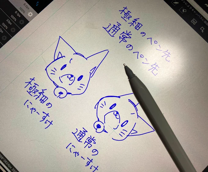 iPad pencilの先っぽも届いてた〜
私、字は綺麗なので()見た目変わりませんが先っぽがちゃんとあるから体感的には描きやすいです。
イラスト用のザラザラフィルターは必須かなぁ 