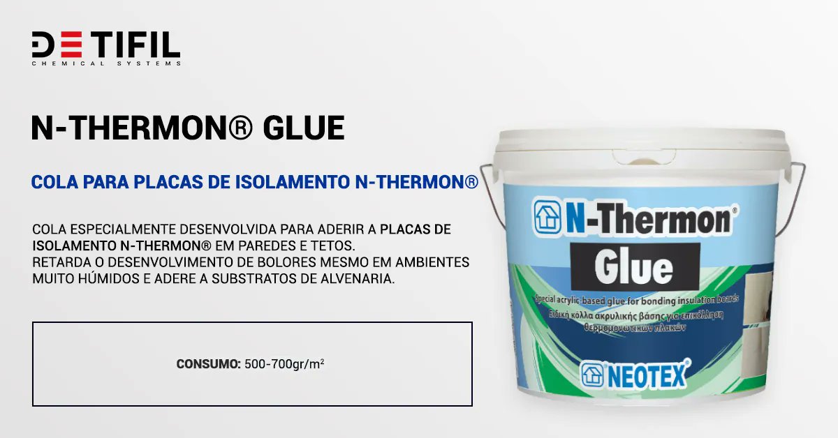 Neotex_pt's tweet photo. Já conhece os sistemas de isolamento térmico da Neotex Portugal? 

ℹ 𝗡-𝗧𝗵𝗲𝗿𝗺𝗼𝗻® 𝗚𝗹𝘂𝗲 é uma cola adequada para a adesão de 𝗽𝗹𝗮𝗰𝗮𝘀 𝗱𝗲 𝗶𝘀𝗼𝗹𝗮𝗺𝗲𝗻𝘁𝗼 𝗡-𝗧𝗵𝗲𝗿𝗺𝗼𝗻®, em paredes e tetos. https://t.co/ChwbzJsU0l