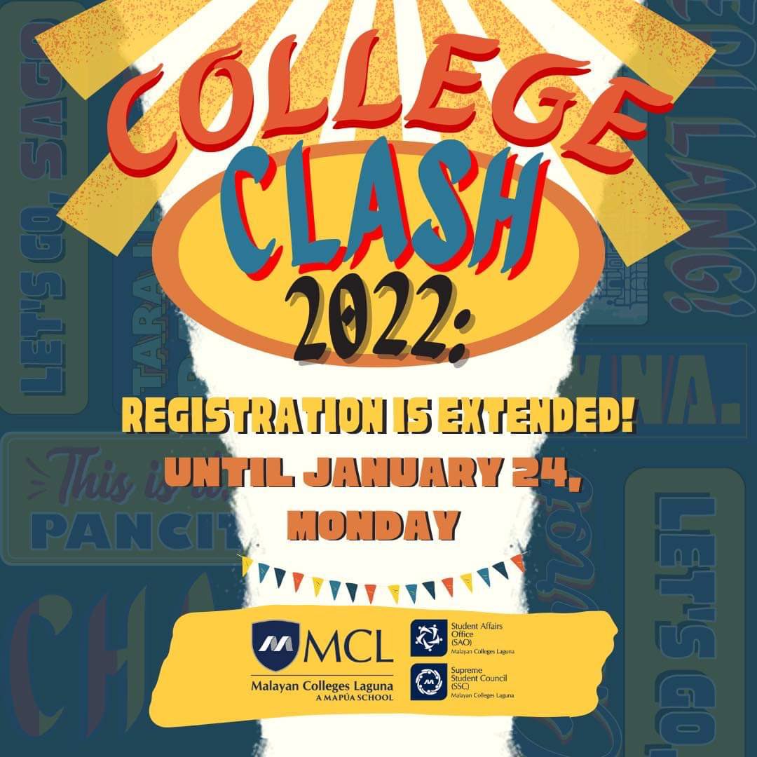 MapuaMCL_SSC's tweet photo. Registration is Extended Until January 24!
Get a chance to represent your college department this 𝐂𝐨𝐥𝐥𝐞𝐠𝐞 𝐂𝐥𝐚𝐬𝐡: 𝐔𝐥𝐭𝐢𝐦𝐚𝐭𝐞 𝐈𝐧𝐭𝐞𝐫-𝐃𝐞𝐩𝐚𝐫𝐭𝐦𝐞𝐧𝐭 𝐂𝐨𝐦𝐩𝐞𝐭𝐢𝐭𝐢𝐨𝐧! ✨
#MCL16thFoundationWeek #BiyahengMalayan #TODAxMalayan #AllHandsOnDeck https://t.co/Qa8FwunQ89