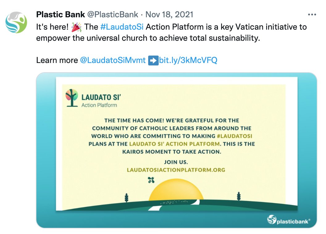 Have you heard? 🍃 #LaudatoSi' Action Platform is ready for you and your communities! 🍃💪 #justice #ecology #vatican 
laudatosiactionplatform.org Thanks <a href="/PlasticBank/">Plastic Bank</a>