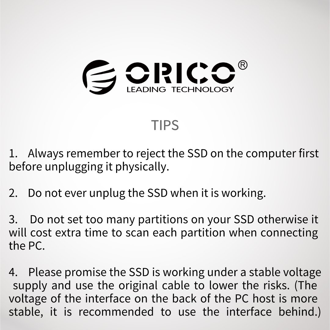 ORICO_Official's tweet photo. Let's see if any mistakes you've made in the past when using your SSD. Check the tips and extend your SSD's life.

#orico #oricotech #oricoofficial #ssd #ssdlife #tips https://t.co/NyCSX92wd3