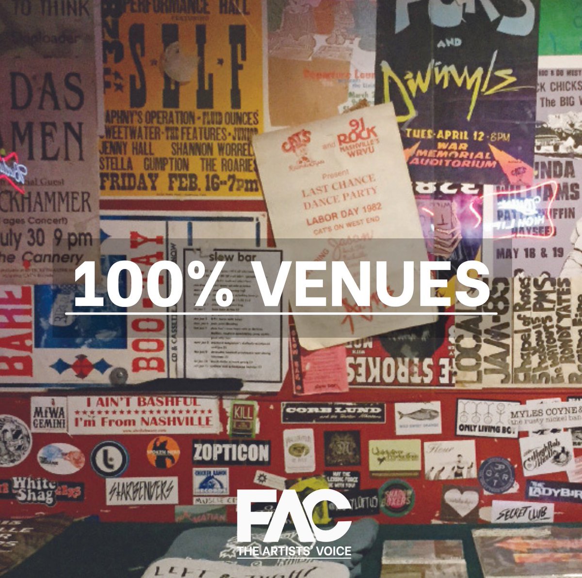 The FAC (@featuredartists) on Twitter photo Calling all music venues! We are excited to have launched our new '100% Venues' directory - listing venues that charge no commission (0%) from merchandise sales at gigs.
Supported by <a href="/peterhook/">Peter Hook</a> & <a href="/musicvenuetrust/">Music Venue Trust</a>
📢Venues please sign up here: thefac.org/venuedirectory Calling all music venues! We are excited to have launched our new '100% Venues' directory - listing venues that charge no commission (0%) from merchandise sales at gigs.
Supported by <a href="/peterhook/">Peter Hook</a> & <a href="/musicvenuetrust/">Music Venue Trust</a>
📢Venues please sign up here: thefac.org/venuedirectory