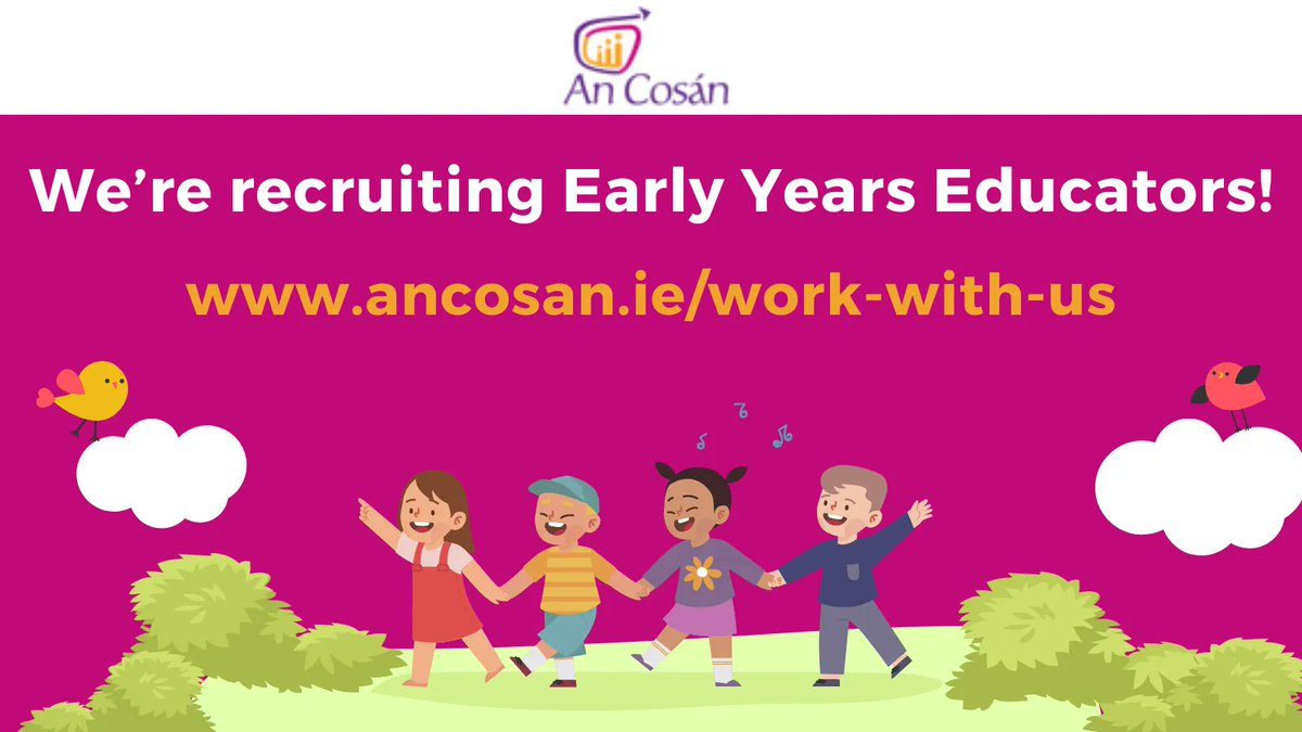 an_cosan's tweet photo. Are you a qualified and experienced #EarlyYears educator? We have vacancies in our #EarlyYears centres in #Jobstown and #Kiltipper (1 full-time, 2 part-time). Closing date 28th January >> https://t.co/7QRomfEObG
#jobfairy #irishjobs #jobalert #vacancies #earlyyearsjobs #careers https://t.co/fMS9ZwhZiT