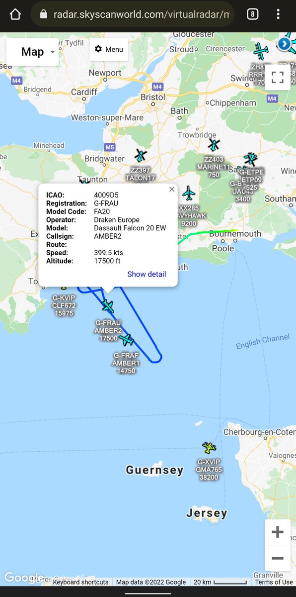 scan_sky's tweet photo. Draken Europe - Dassault Falcon 20EWs - G-FRAF - #AMBER1 / G-FRAU - #AMBER2
Currently Working With @HMSPWLS In The English Channel 🇬🇧 https://t.co/9lUlXETupn