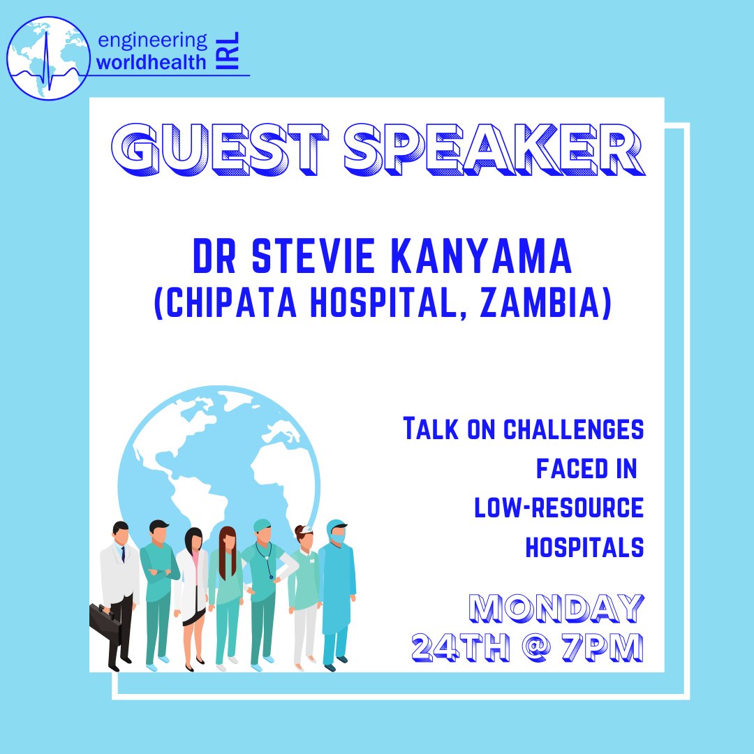 EWH UCD (@ewhucd) on Twitter photo Join us on Monday for our first Guest Speaker of the Semester. Zoom link available in our bio :)
Dr Stevie Kanyama is a doctor working in Easter Zambia. He is going to discuss the challenges that low resource hospitals face. Join us on Monday for our first Guest Speaker of the Semester. Zoom link available in our bio :)
Dr Stevie Kanyama is a doctor working in Easter Zambia. He is going to discuss the challenges that low resource hospitals face.