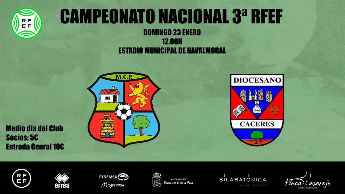 ¡ESTA SEMANA NOS VISITA EL LÍDER!

🆚 <a href="/cddiocesano/">CD Diocesano</a>
🏆 J. 17 3ª RFEF
📅 Domingo 23 Enero
⏰ 12.00H
🚩 Carretero González, César
🏟️ Municipal de los Deportes
🎟️ Medio día del club
        - Socios: 5€
        -General 10€

#ElMoraloSinTiNoEsNada
#VuelveLaIlusion