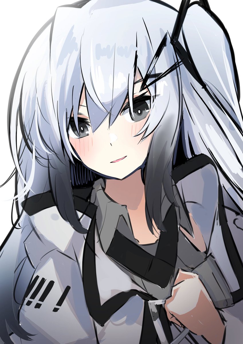 1girl solo long hair white background looking at viewer grey eyes grey hair  illustration images