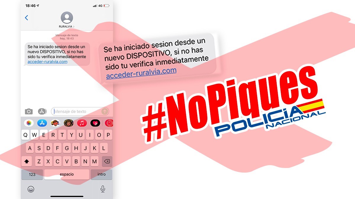 policia's tweet photo. Te dicen que se ha iniciado sesión desde un nuevo dispositivo... El remitente se supone que es #ruralvia 

¡No pinches el enlace! 

Quieren obtener tus datos o instalar malware 

No creas ✖ y elimina 🗑 https://t.co/k3sEPex36H