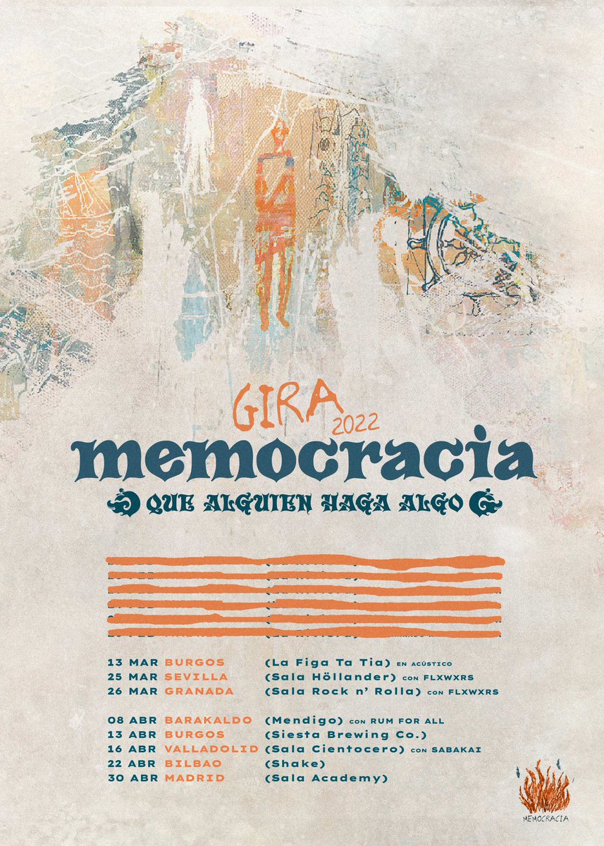 Memocracia_'s tweet photo. 🔥GIRA 2022🔥

Estas son las primeras fechas y grupos confirmados para la primera parte de la gira de nuestro nuevo disco “Que Alguien Haga Algo”!

Nos ha llevado meses organizarla pero qué alegría verlo ya sobre papel.

Donde nos vemos?? 😈😈 https://t.co/dw0ytLP0n6